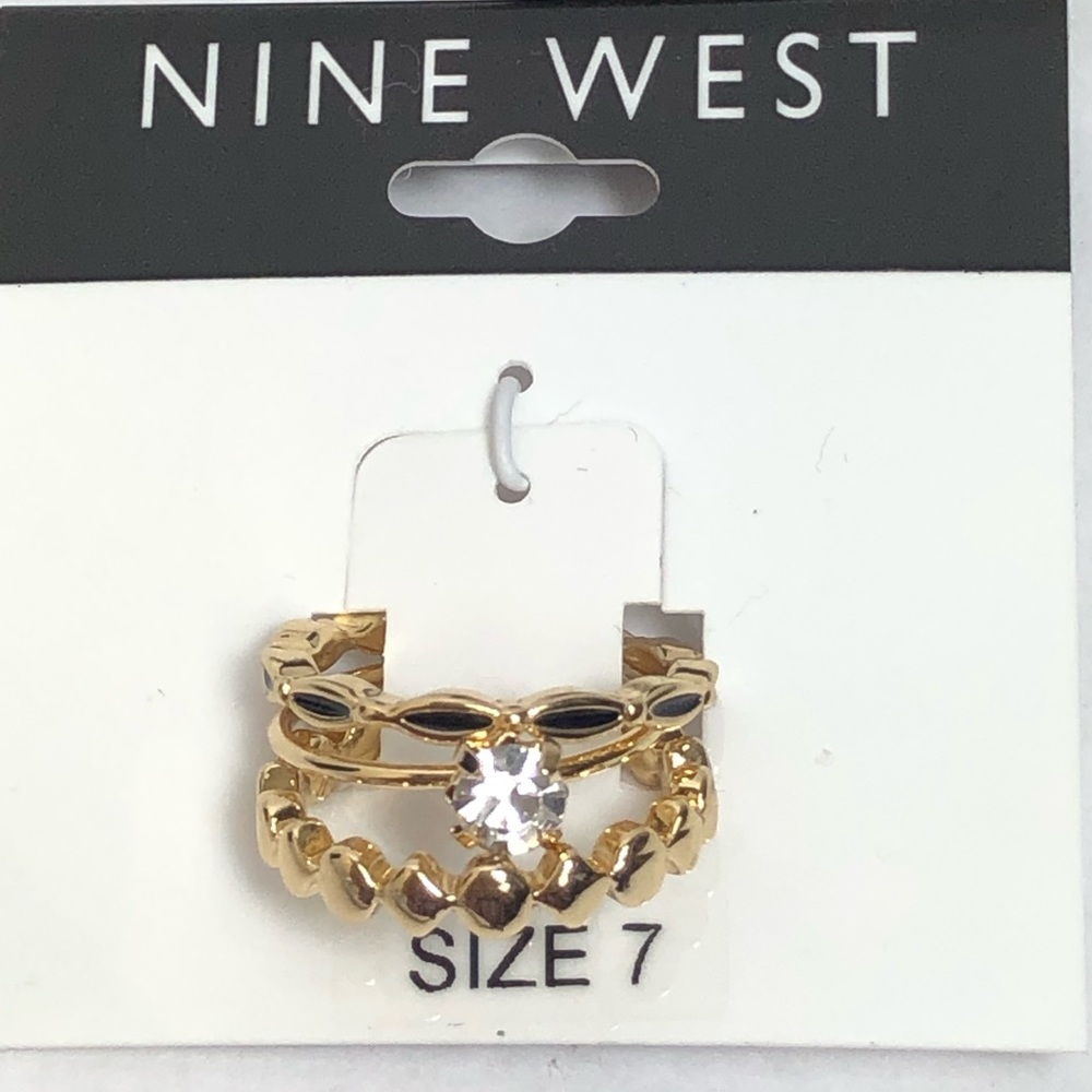 Nine West 3pcs Gold Tone Ring Set Size 7